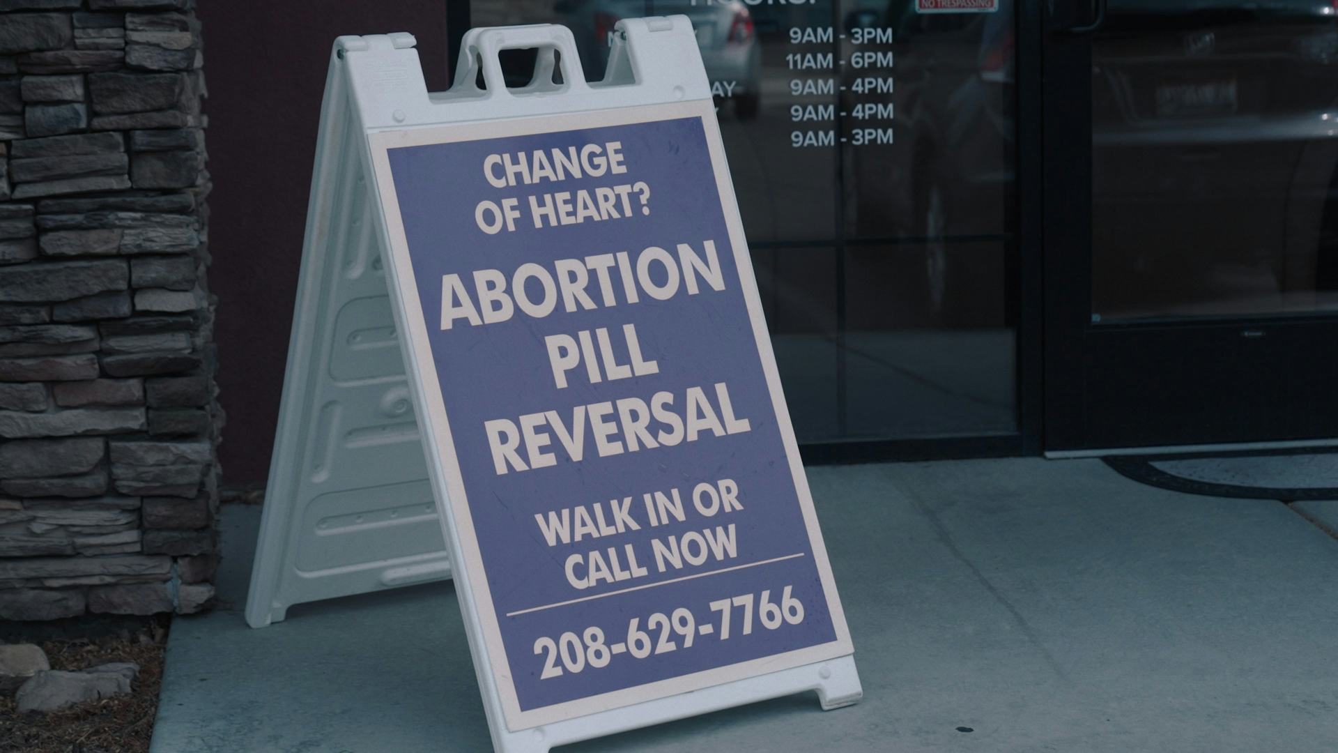 Sign for abortion pill reversal outside Stanton Healthcare